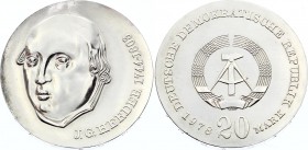Germany - DDR 20 Mark 1978 
KM# 71; 175th Anniversary - Death of Johann von Herder, Philosopher; Silver; UNC