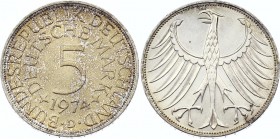 Germany FRG 5 Mark 1974 D
KM# 112; Silver; UNC with Amazing Toning!