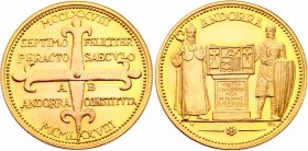 Andorra Gold Medal "700th Anniversary of the Constitution" 1978 Rare!
Gold (.986) 19.81g 32mm; Segon Pareatge; Mintage 1000 Pcs!