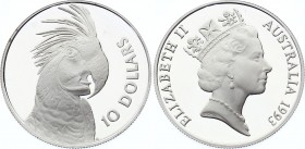 Australia 10 Dollars 1993 
KM# 221; Silver Proof; Birds of Australia – Palm Cockatoo