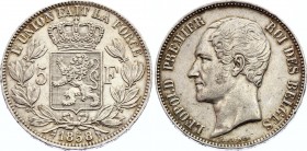 Belgium 5 Francs 1858 Very Rare Date
KM# 17; Silver; Mintage 18,102 Pcs Only!; Leopold I; XF