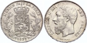 Belgium 5 Francs 1871 Leopold II
KM# 24; Leopold II; Silver; XF