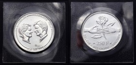 Belgium 250 Francs 1999 
KM# 218; Marriage of Prince Philip and Princess Mathilde; Silver; UNC
