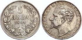 Bulgaria 5 Leva 1894 KB Ferdinand I
KM# 18; Ferdinand I; Silver; XF