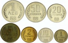 Bulgaria Proof Set of 7 Coins 1981 Rare 
1 2 5 10 20 50 Stotinki & 1 Lev 1981; Proof
