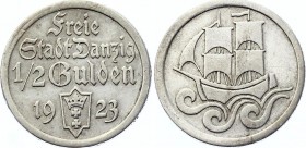 Danzig 1/2 Gulden 1923 
KM# 144; Silver; XF