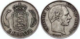 Denmark 2 Krone 1875
KM# 14.1; Silver; Christian IX; VF