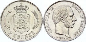 Denmark 2 Krone 1875
KM# 14.1; Silver; Christian IX; AU-UNC