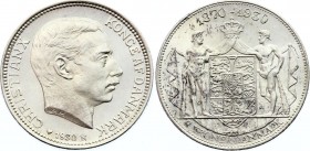 Denmark 2 Kroner 1930 
KM# 829; Silver; King Christian X's 60th Birthday; UNC