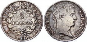 France 5 Francs 1811 A Napoleon
KM# 694.1; Napoleon; Mint: Paris; Silver; VF
