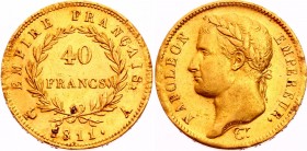 France 40 Francs 1811 A Napoleon I
KM# 696.1; Napoleon I; Mint: Paris; Gold (.900) 12.90g; Unmounted; XF