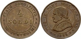 Vatican / Papal States 4 Soldi 1868 XXII
KM# 1374; Pius IX; UNC Mint Luster Remains!