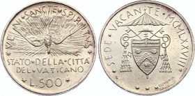 Vatican / Papal States 500 Lire 1978 Sede Vacante
KM# 140; Sede Vacante; Silver; UNC