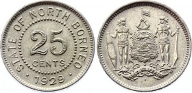 British North Borneo 25 Cents 1929 H RARE ONE YEAR TYPE
KM# 6; Silver; AUNC