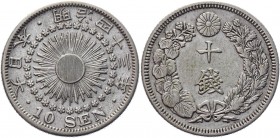 Japan 10 Sen 1910 
Y# 29; Silver 2,20g.; XF+