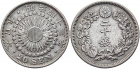 Japan 20 Sen 1910 
Y# 30; Silver 3,98g.; XF+