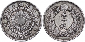 Japan 50 Sen 1907 
Y# 31; Silver 10,10g.; XF