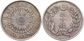 Japan 50 Sen 1910 
Y# 31; Silver 10.11g.; XF+