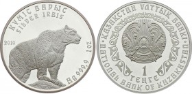 Kazakhstan 1 Tenge 2010
KM# 161; Silver Proof; Silver Irbis - Investment Coinage