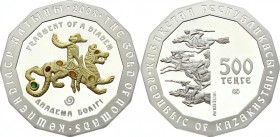 Kazakhstan 500 Tenge 2008
KM# 101; Silver Proof; The Gold of Nomads Series - Fragment of a Diadem; With VIP Certificate # 0069 & Original Box