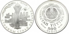 Kazakhstan 500 Tenge 2008 
KM# 99; Eurasic Capitals - Astana; With Original Box & VIP Certificate #0050; Silver; Proof