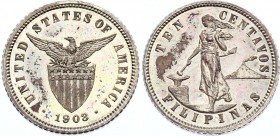 Philippines 10 Centavos 1903 
KM# 165; Silver Prooflike; U.S. Administration