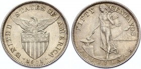Philippines 50 Centavos 1921 
KM# 171; Silver; U.S. Administration; UNC with Full Mint Luster!