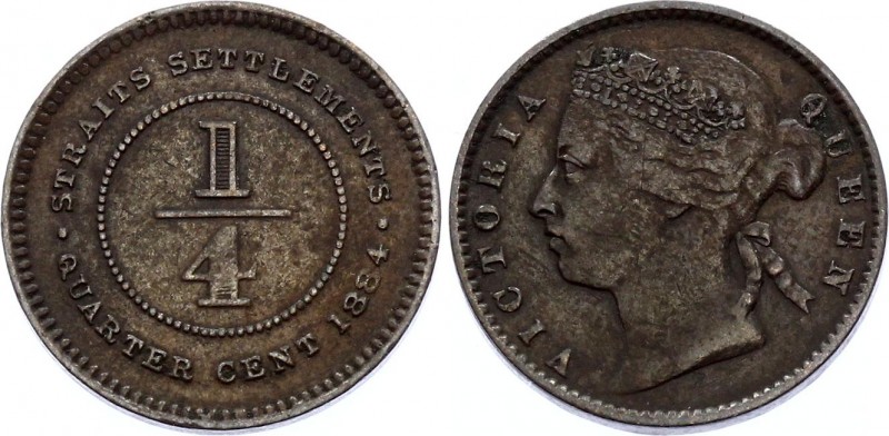 Straits Settlements 1/4 Cent 1884 
KM# 7a; Victoria; VF+