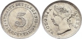 Straits Settlements 5 Cents 1894
KM# 10; Silver; Victoria; AUNC