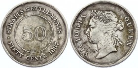 Straits Settlements 50 Cents 1887 Rare
KM# 13; Silver; Victoria; VF