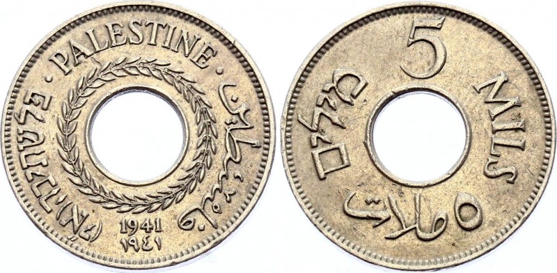 Palestine 5 Mils 1941 
KM# 3; XF-AUNC