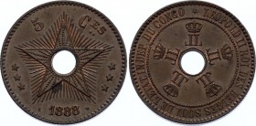 Belgian Congo 5 Centimes 1888 
KM# 3; Leopold II; UNC, Mint Luster Remains!