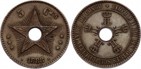 Belgian Congo 5 Centimes 1888
KM# 3; Copper; Leopold II; AUNC