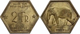 Belgian Congo 2 Francs 1943 
KM# 25; aUNC