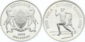 Botswana 5 Pula 1988 
KM# 21; Silver Proof; 1988 Summer Olympics