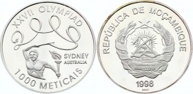 Mozambique 1000 Meticais 1998 
KM# 128; 2000 Olympics - Sydney; Mintage 10,000; Silver; Proof