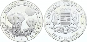 Somalia 100 Shillings 2014 
Silver Proof; Wildlife - African Elephant