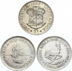 South Africa Set of 3 Silver Coins of 5 Shillings 1949 -60
KM# 40.1 - 41 - 55; Silver; XF-AUNC