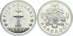 Barbados 5 Dollars 1973 
KM# 16a; Silver Proof; Elizabeth II