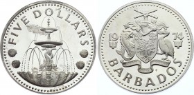 Barbados 5 Dollars 1974 
KM# 16a; Silver Proof; Elizabeth II