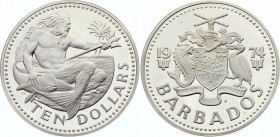 Barbados 10 Dollars 1974 
KM# 17a; Silver Proof; Elizabeth II