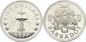Barbados 5 Dollars 1975 
KM# 16a; Silver Proof; Elizabeth II