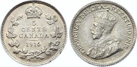Canada 5 Cents 1916 
KM# 22; Silver; George V (with DEI GRATIA); UNC