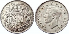 Canada 50 Cents 1942 
KM# 36; Silver; George VI (with IND:IMP:); AUNC with Mint Luster!