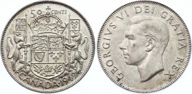 Canada 50 Cents 1949 
KM# 45; Silver; George VI; AUNC with Mint Luster!