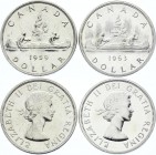 Canada Lot of 2 Coins of 1 Dollar 1959 - 63
KM# 54; Elizabeth II; Silver; AUNC-UNC