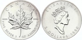 Canada 5 Dollars 1990 
KM# 187; Silver (.999) 1 Oz; Elizabeth II; UNC