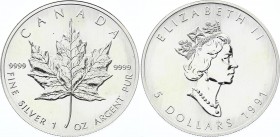 Canada 5 Dollars 1991 
KM# 187; Silver (.999) 1 Oz; Elizabeth II; UNC