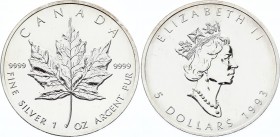 Canada 5 Dollars 1993 
KM# 187; Silver (.999) 1 Oz; Elizabeth II; UNC