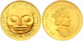 Canada 200 Dollars 1997 
KM# 288; Haida mask; Gold (.917) 17.14g; Proof